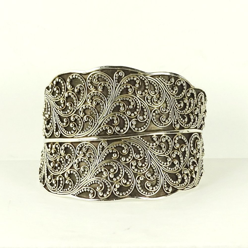 LOIS HILL Sterling Silver Granulated Swirl Design Cuff Bracelet 7"